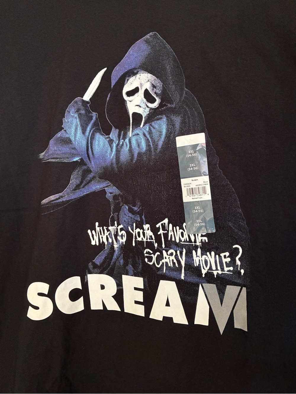 Scream Ghost Face "What's Your Favorite Scary Movie?" Black T-Shirt - Size 3XL